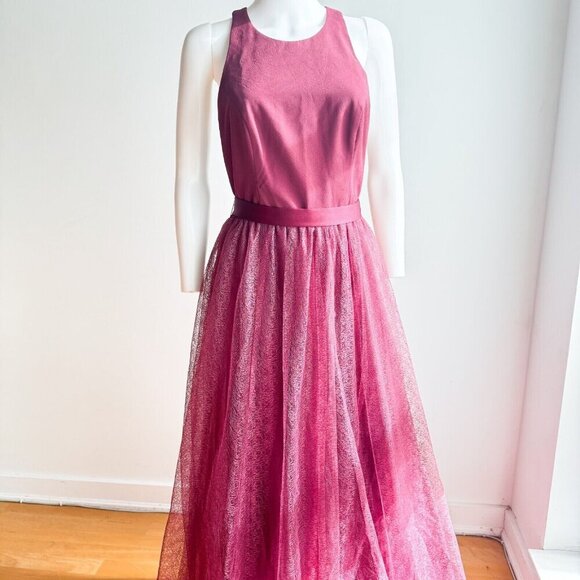 Vera Wang White Burgundy Lace Skirt open Back Maxi Gown 10 - Picture 5 of 10